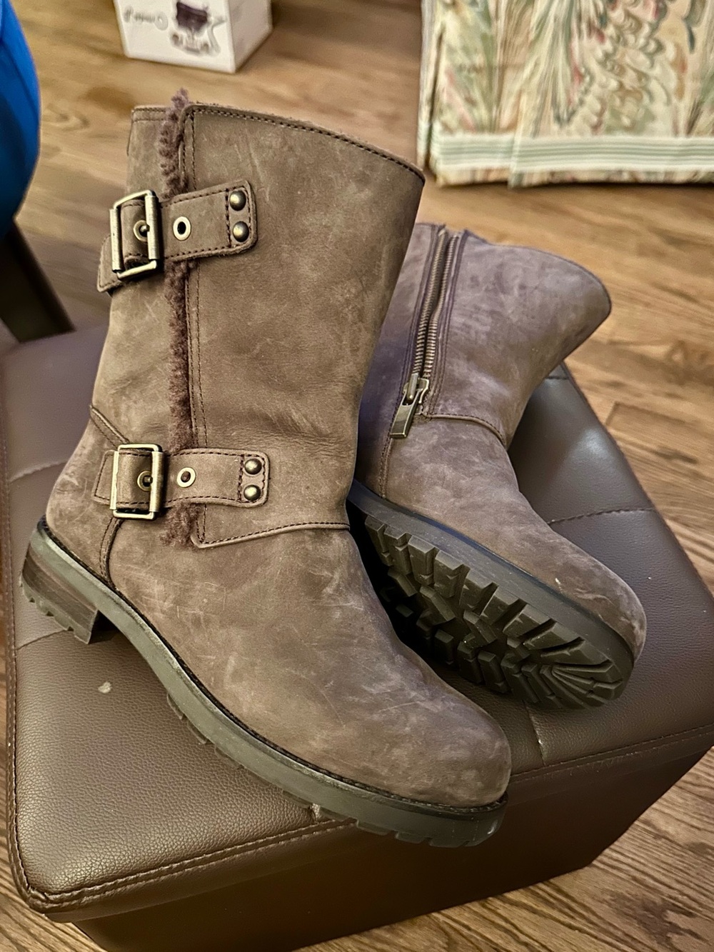 Brown Suede UGG Buckle Ankle Boots - Picture 3 of 7